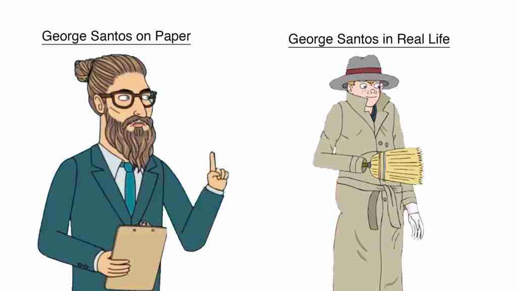 GEORGE SANTOS on paper verse real life