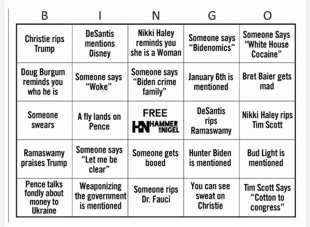 Bingo Card GOP Debate Memes
